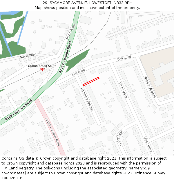 29, SYCAMORE AVENUE, LOWESTOFT, NR33 9PH: Location map and indicative extent of plot