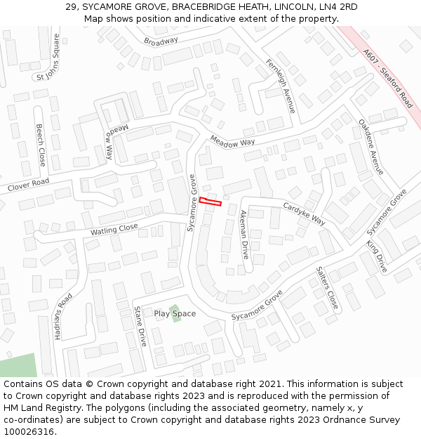 29, SYCAMORE GROVE, BRACEBRIDGE HEATH, LINCOLN, LN4 2RD: Location map and indicative extent of plot