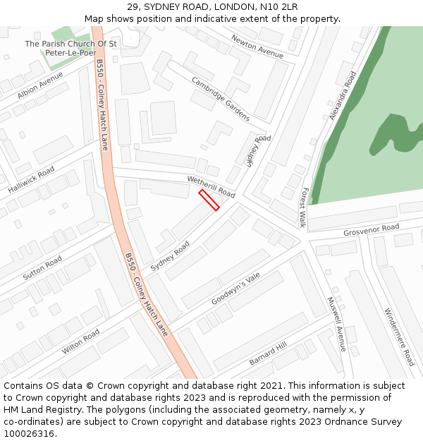29, SYDNEY ROAD, LONDON, N10 2LR: Location map and indicative extent of plot