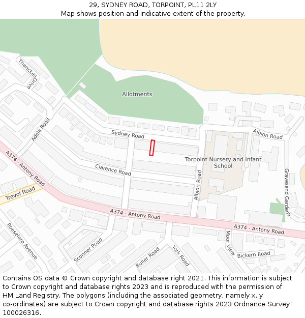 29, SYDNEY ROAD, TORPOINT, PL11 2LY: Location map and indicative extent of plot