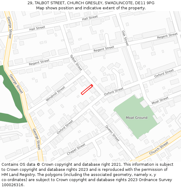 29, TALBOT STREET, CHURCH GRESLEY, SWADLINCOTE, DE11 9PG: Location map and indicative extent of plot