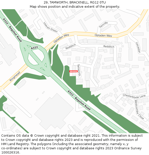 29, TAMWORTH, BRACKNELL, RG12 0TU: Location map and indicative extent of plot
