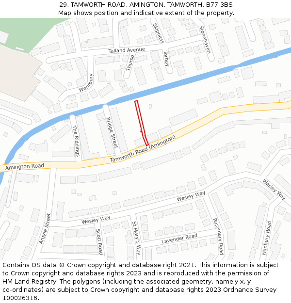 29, TAMWORTH ROAD, AMINGTON, TAMWORTH, B77 3BS: Location map and indicative extent of plot