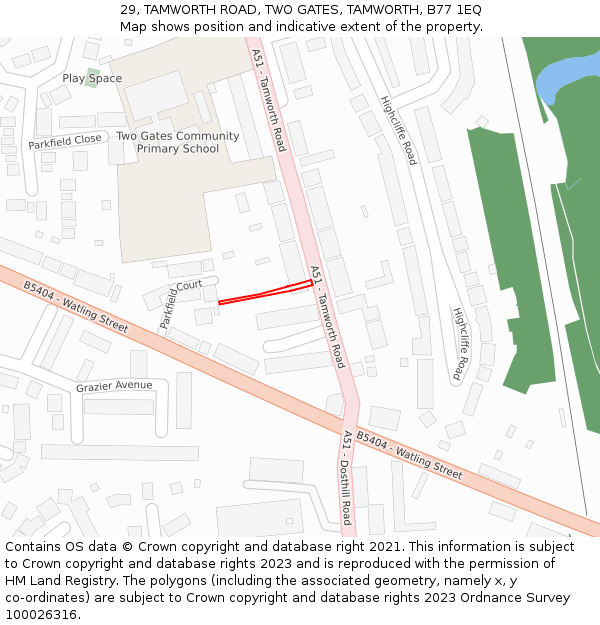 29, TAMWORTH ROAD, TWO GATES, TAMWORTH, B77 1EQ: Location map and indicative extent of plot