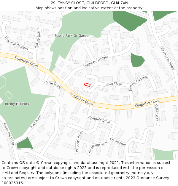 29, TANSY CLOSE, GUILDFORD, GU4 7XN: Location map and indicative extent of plot