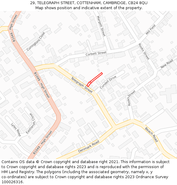 29, TELEGRAPH STREET, COTTENHAM, CAMBRIDGE, CB24 8QU: Location map and indicative extent of plot