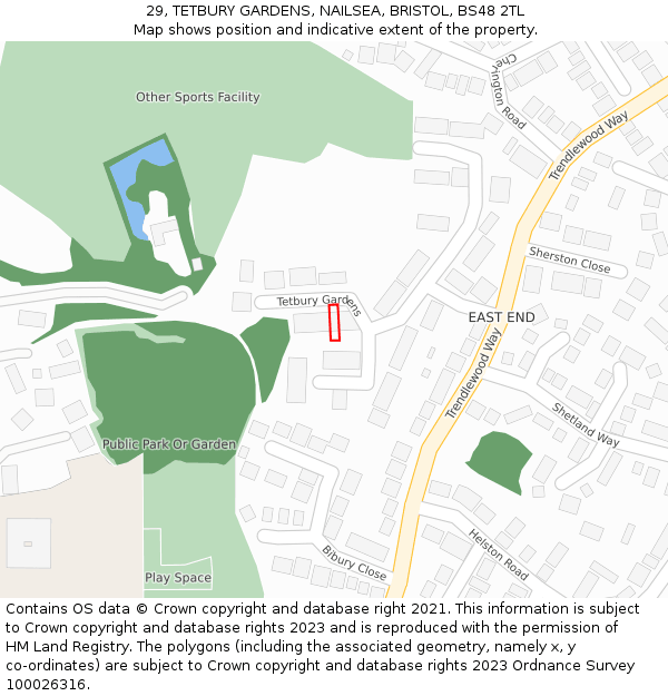 29, TETBURY GARDENS, NAILSEA, BRISTOL, BS48 2TL: Location map and indicative extent of plot