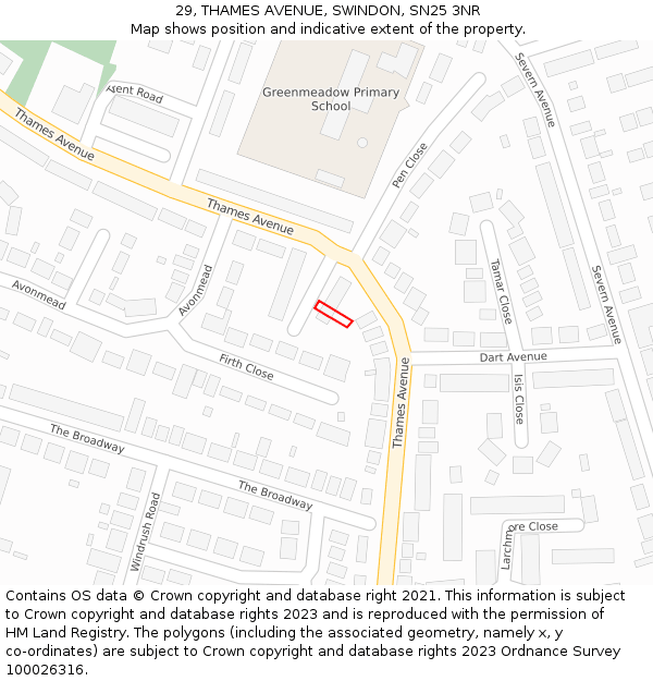29, THAMES AVENUE, SWINDON, SN25 3NR: Location map and indicative extent of plot