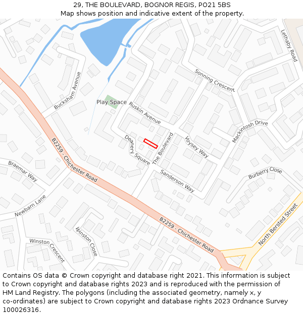 29, THE BOULEVARD, BOGNOR REGIS, PO21 5BS: Location map and indicative extent of plot