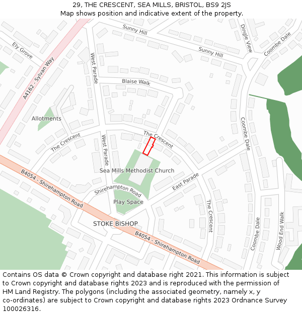 29, THE CRESCENT, SEA MILLS, BRISTOL, BS9 2JS: Location map and indicative extent of plot