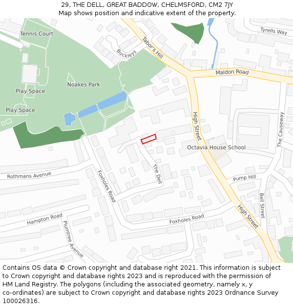 29, THE DELL, GREAT BADDOW, CHELMSFORD, CM2 7JY: Location map and indicative extent of plot