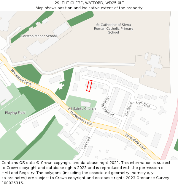 29, THE GLEBE, WATFORD, WD25 0LT: Location map and indicative extent of plot