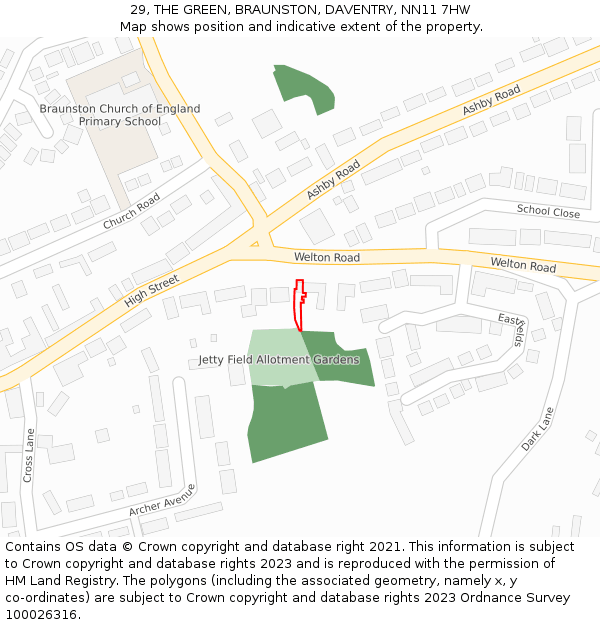 29, THE GREEN, BRAUNSTON, DAVENTRY, NN11 7HW: Location map and indicative extent of plot