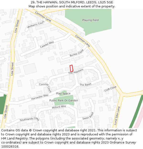 29, THE HAYWAIN, SOUTH MILFORD, LEEDS, LS25 5GE: Location map and indicative extent of plot
