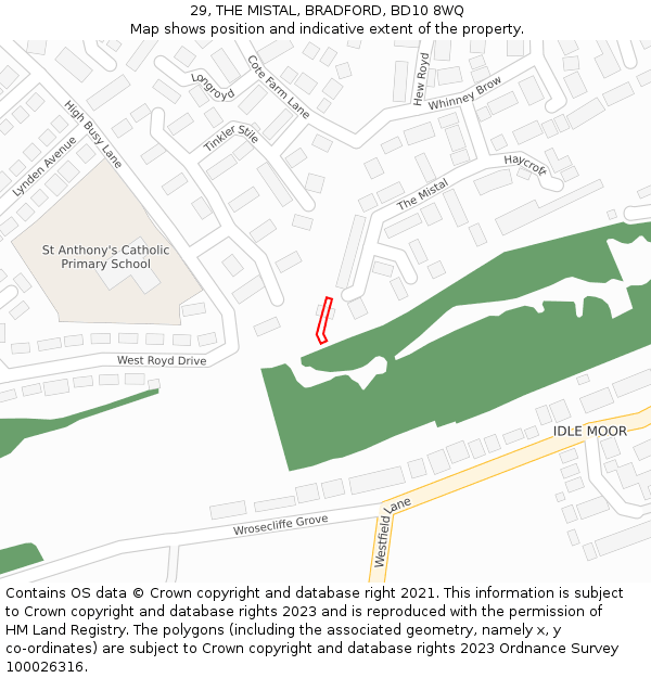 29, THE MISTAL, BRADFORD, BD10 8WQ: Location map and indicative extent of plot
