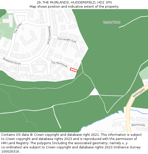 29, THE MUIRLANDS, HUDDERSFIELD, HD2 1PN: Location map and indicative extent of plot