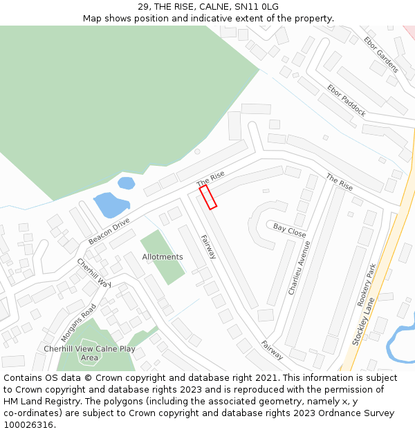 29, THE RISE, CALNE, SN11 0LG: Location map and indicative extent of plot
