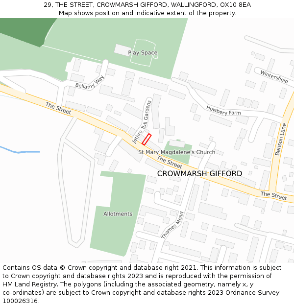 29, THE STREET, CROWMARSH GIFFORD, WALLINGFORD, OX10 8EA: Location map and indicative extent of plot