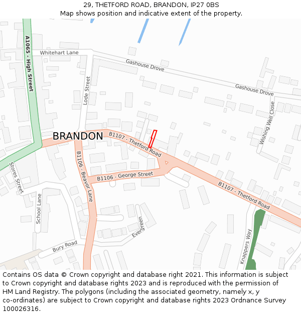 29, THETFORD ROAD, BRANDON, IP27 0BS: Location map and indicative extent of plot
