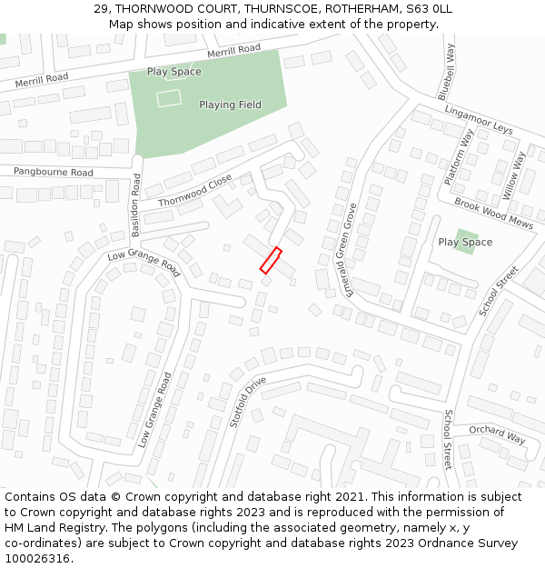 29, THORNWOOD COURT, THURNSCOE, ROTHERHAM, S63 0LL: Location map and indicative extent of plot