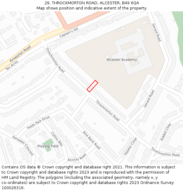 29, THROCKMORTON ROAD, ALCESTER, B49 6QA: Location map and indicative extent of plot