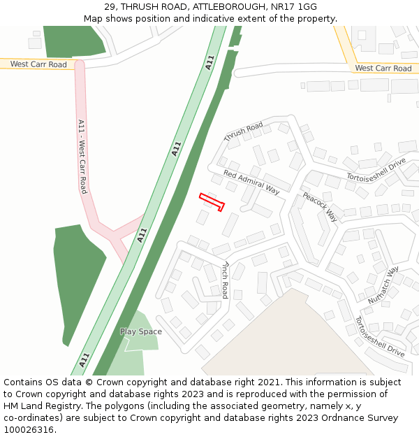 29, THRUSH ROAD, ATTLEBOROUGH, NR17 1GG: Location map and indicative extent of plot