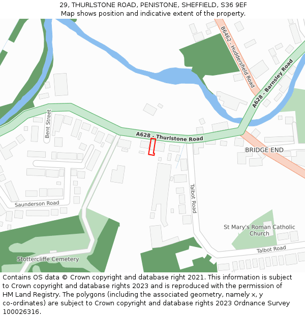 29, THURLSTONE ROAD, PENISTONE, SHEFFIELD, S36 9EF: Location map and indicative extent of plot