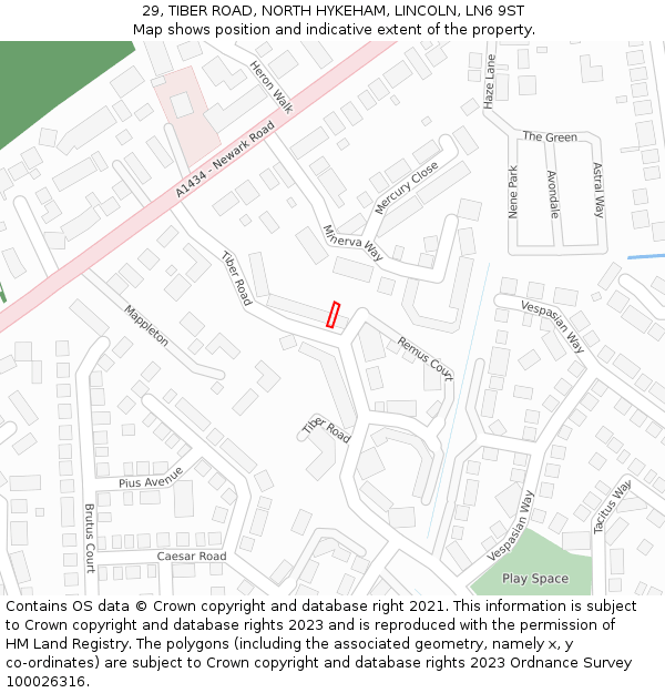 29, TIBER ROAD, NORTH HYKEHAM, LINCOLN, LN6 9ST: Location map and indicative extent of plot