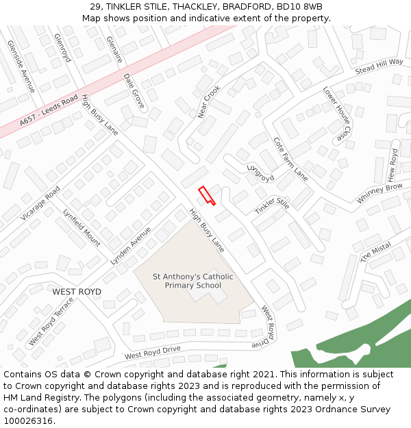 29, TINKLER STILE, THACKLEY, BRADFORD, BD10 8WB: Location map and indicative extent of plot