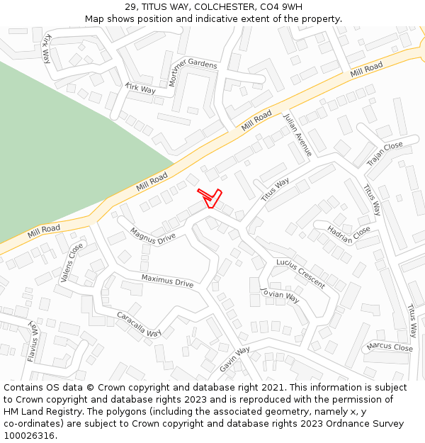29, TITUS WAY, COLCHESTER, CO4 9WH: Location map and indicative extent of plot