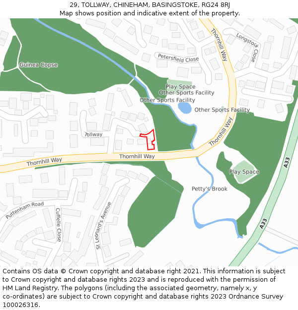 29, TOLLWAY, CHINEHAM, BASINGSTOKE, RG24 8RJ: Location map and indicative extent of plot