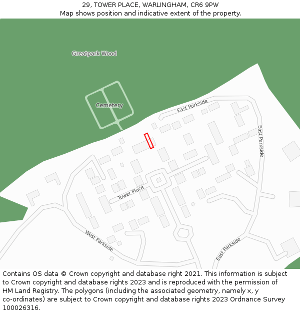 29, TOWER PLACE, WARLINGHAM, CR6 9PW: Location map and indicative extent of plot