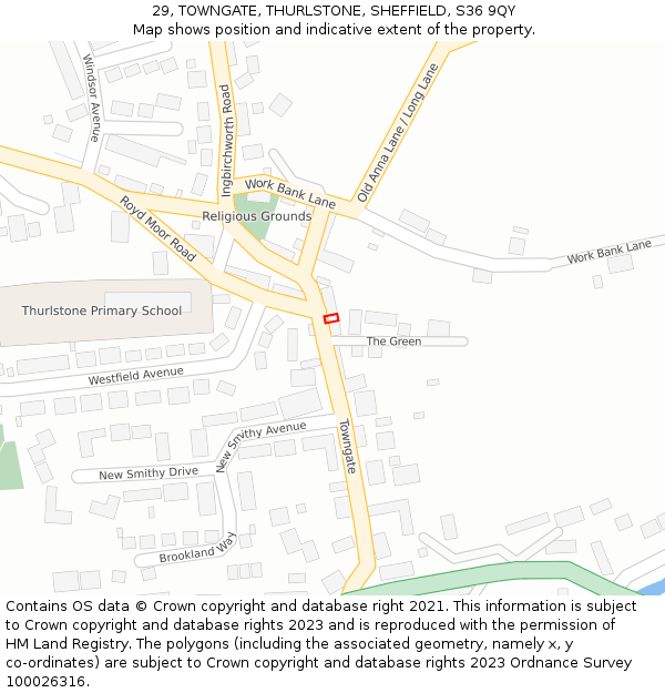 29, TOWNGATE, THURLSTONE, SHEFFIELD, S36 9QY: Location map and indicative extent of plot