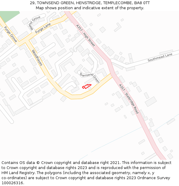 29, TOWNSEND GREEN, HENSTRIDGE, TEMPLECOMBE, BA8 0TT: Location map and indicative extent of plot