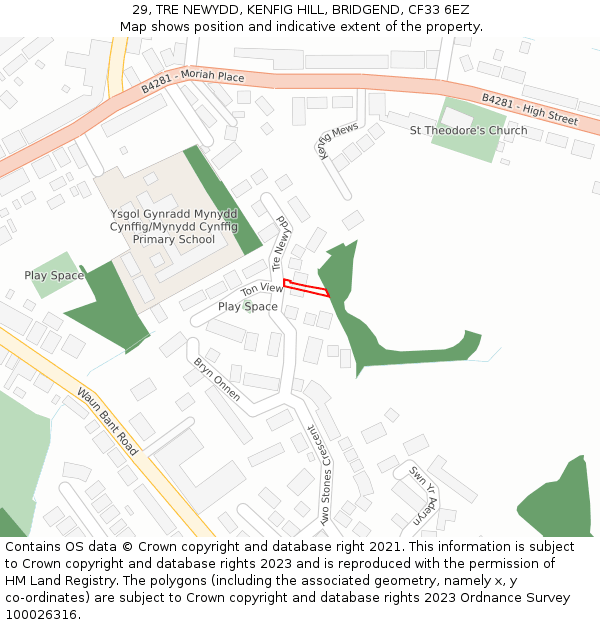 29, TRE NEWYDD, KENFIG HILL, BRIDGEND, CF33 6EZ: Location map and indicative extent of plot