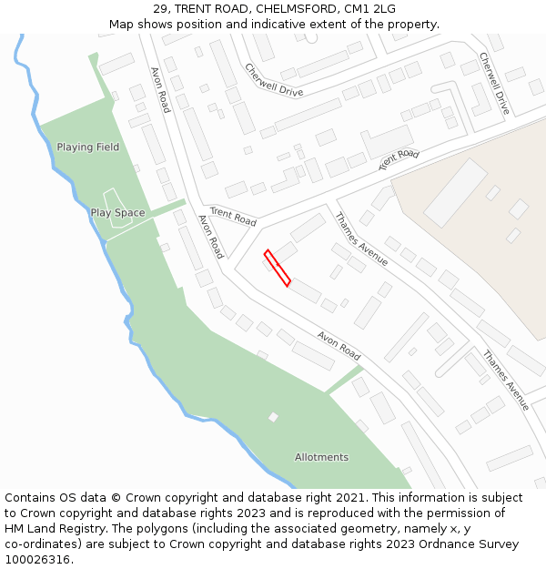 29, TRENT ROAD, CHELMSFORD, CM1 2LG: Location map and indicative extent of plot