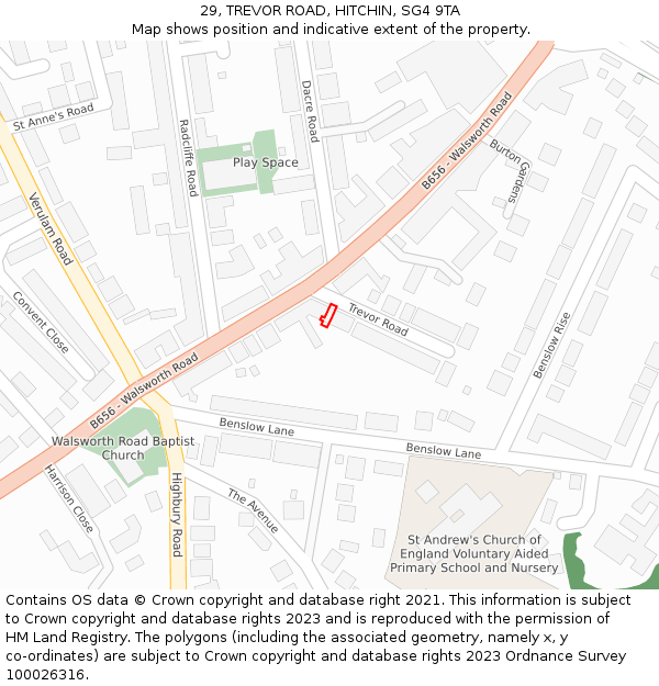 29, TREVOR ROAD, HITCHIN, SG4 9TA: Location map and indicative extent of plot