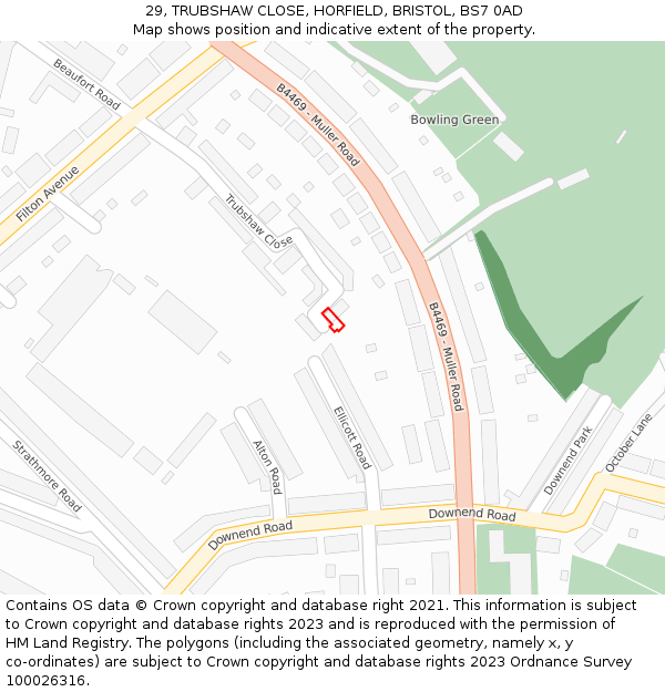 29, TRUBSHAW CLOSE, HORFIELD, BRISTOL, BS7 0AD: Location map and indicative extent of plot
