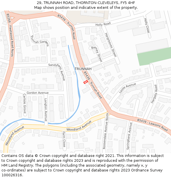29, TRUNNAH ROAD, THORNTON-CLEVELEYS, FY5 4HF: Location map and indicative extent of plot