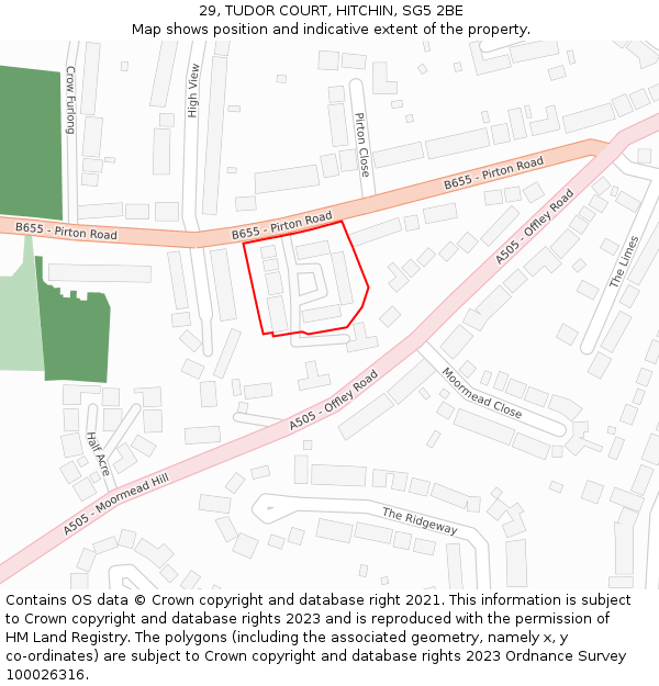 29, TUDOR COURT, HITCHIN, SG5 2BE: Location map and indicative extent of plot