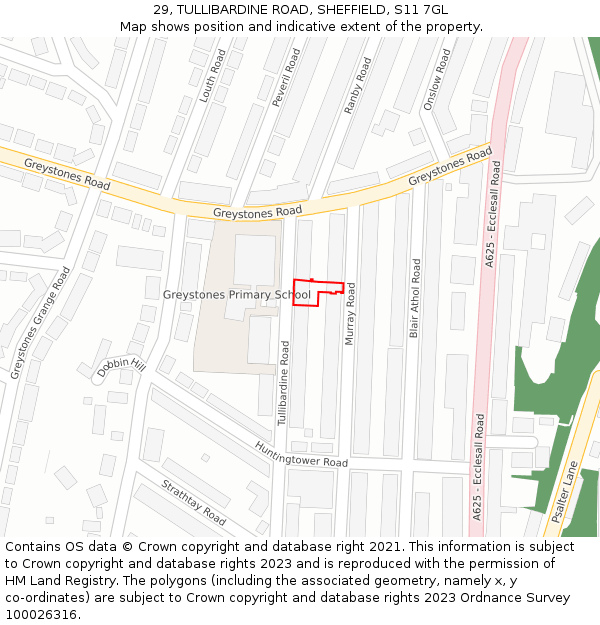 29, TULLIBARDINE ROAD, SHEFFIELD, S11 7GL: Location map and indicative extent of plot