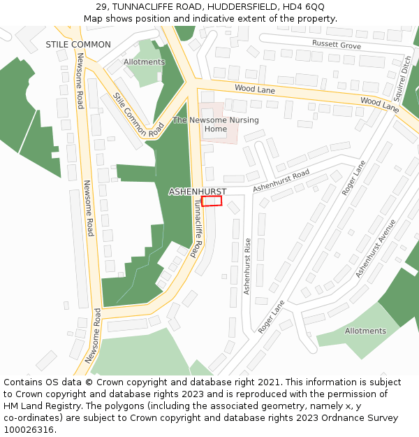 29, TUNNACLIFFE ROAD, HUDDERSFIELD, HD4 6QQ: Location map and indicative extent of plot
