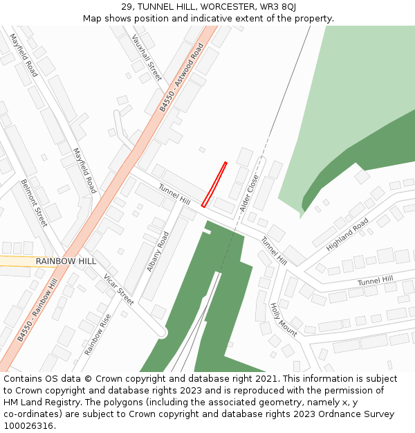 29, TUNNEL HILL, WORCESTER, WR3 8QJ: Location map and indicative extent of plot