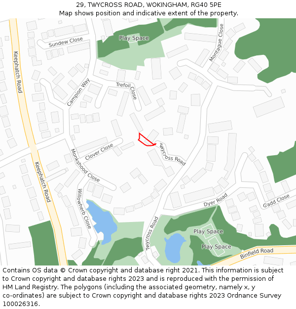 29, TWYCROSS ROAD, WOKINGHAM, RG40 5PE: Location map and indicative extent of plot