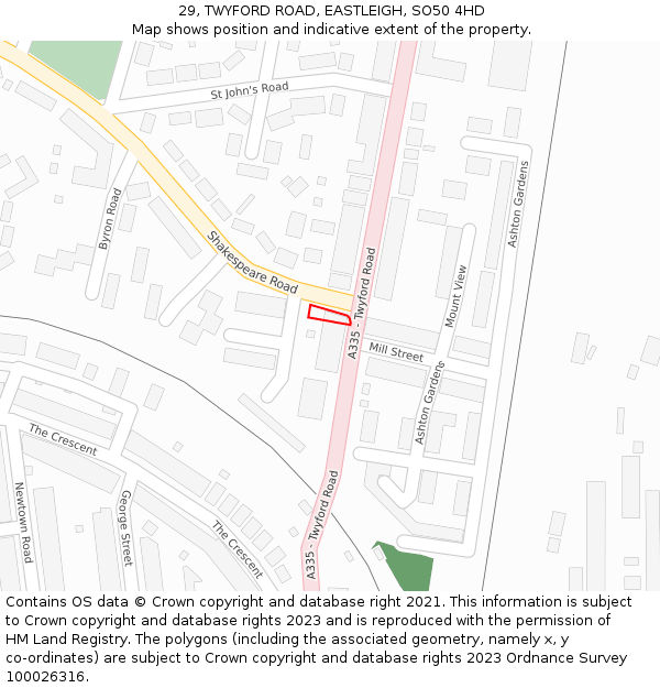 29, TWYFORD ROAD, EASTLEIGH, SO50 4HD: Location map and indicative extent of plot