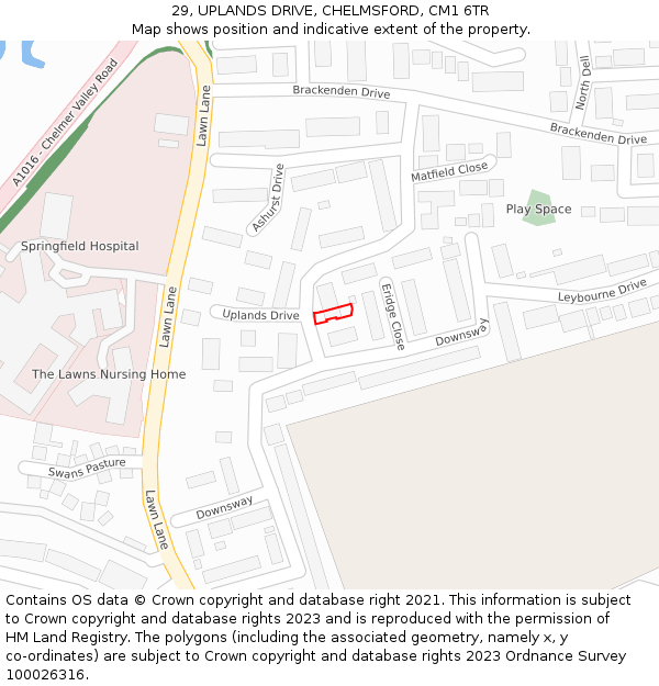 29, UPLANDS DRIVE, CHELMSFORD, CM1 6TR: Location map and indicative extent of plot