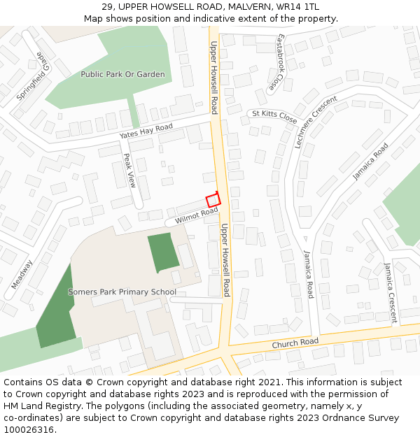 29, UPPER HOWSELL ROAD, MALVERN, WR14 1TL: Location map and indicative extent of plot