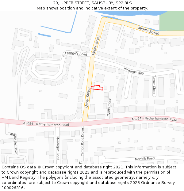 29, UPPER STREET, SALISBURY, SP2 8LS: Location map and indicative extent of plot