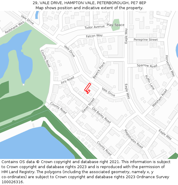 29, VALE DRIVE, HAMPTON VALE, PETERBOROUGH, PE7 8EP: Location map and indicative extent of plot