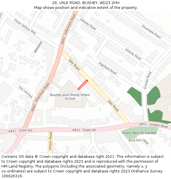 29, VALE ROAD, BUSHEY, WD23 2HH: Location map and indicative extent of plot